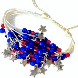 Red white blue juicy profuse star charm string bracelet Fourth of July Patriotic